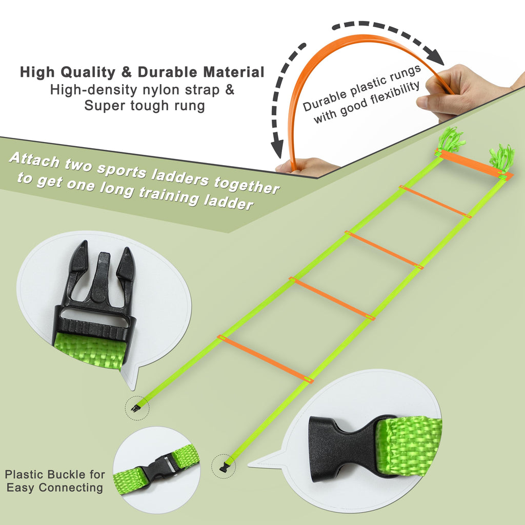 NKJIH 20ft Adjustable Agility Speed Ladder Training Ladder with Carry Bag - Soccer, Speed, Football Fitness Feet Training - Agility Training Equipment for Footwork Drills(Orange)