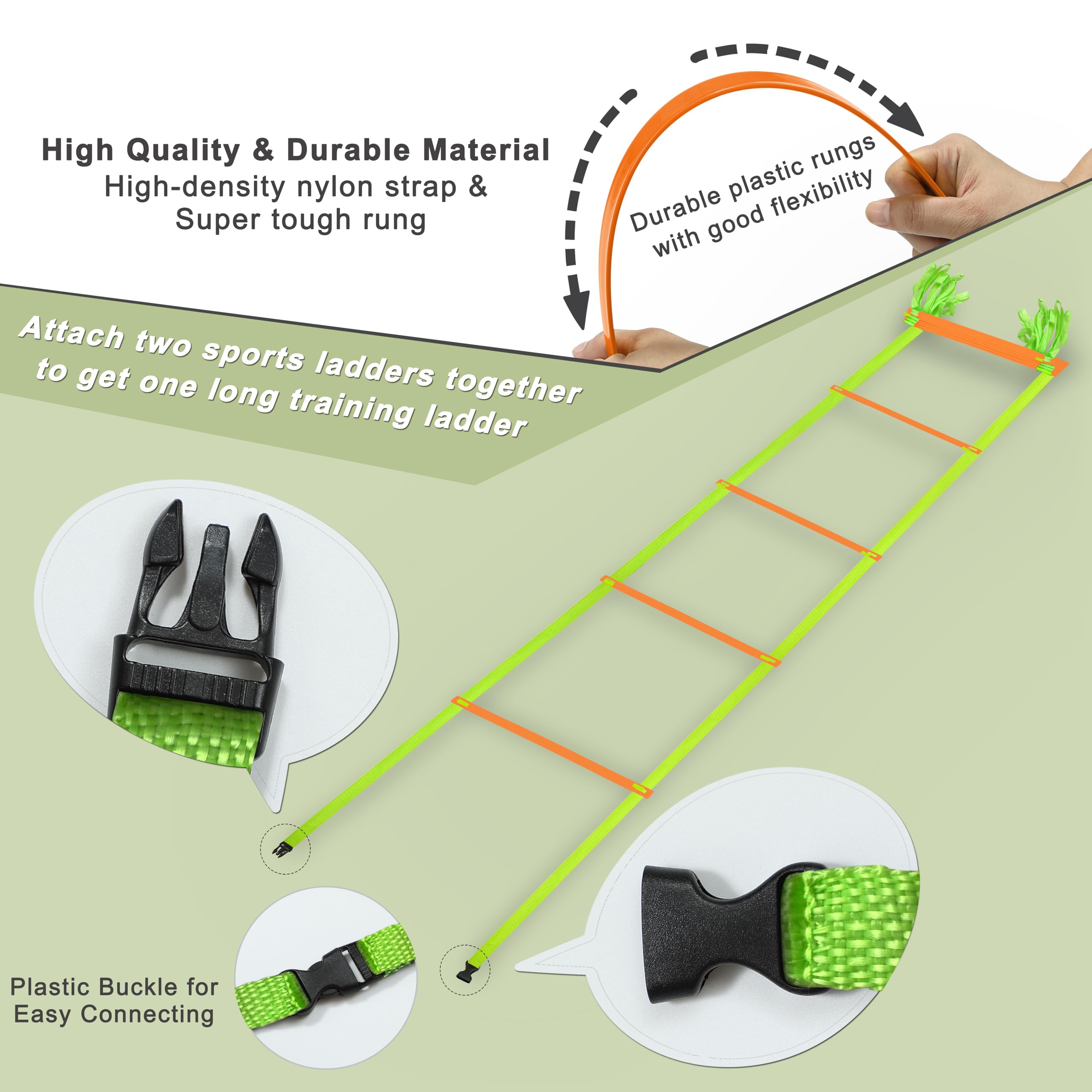 NKJIH 20ft Adjustable Agility Speed Ladder Training Ladder with Carry Bag - Soccer, Speed, Football Fitness Feet Training - Agility Training Equipment for Footwork Drills(Orange)