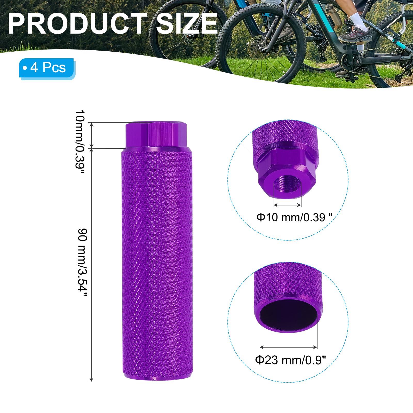 PATIKIL Aluminum Alloy Bike Pegs Fit 3/8 inch Axles, 4 Pack Anti-Skid Lead Foot Bicycle Pegs Back Seat Stands for BMX Mountain Bike Cycling Rear Stunt Pegs, Purple