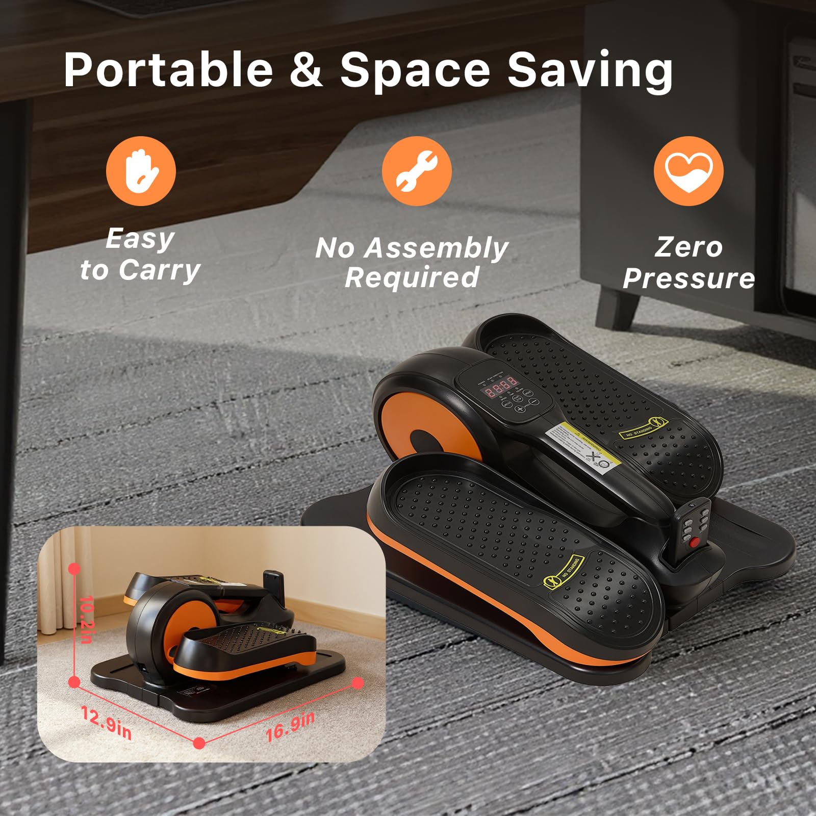 Under Desk Elliptical Machine,Electric Ellipse Leg Exerciser as See on TV with Remote Control,12 Level Speeds Seated Pedal Exerciser for Seniors Adults, Manual & Auto Mode(Orange)