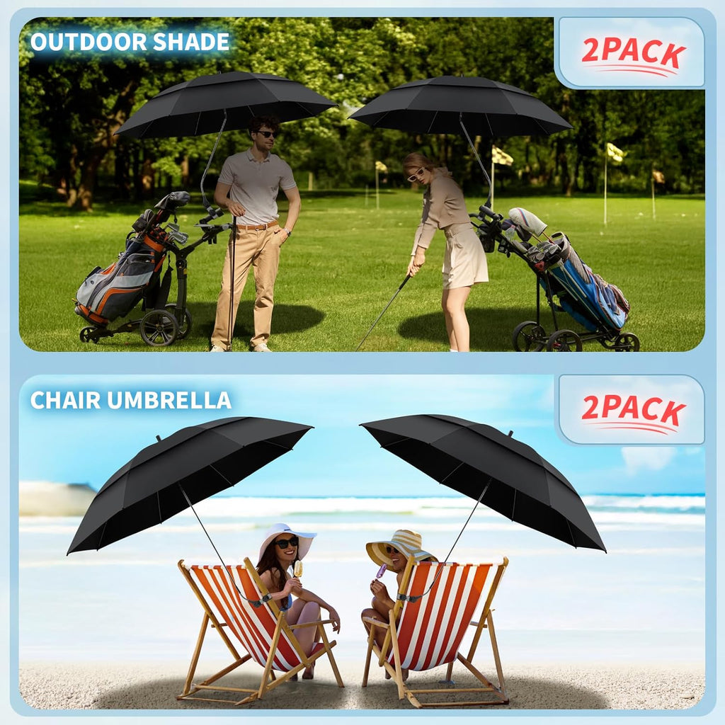 Skiennix 48.6" Double Canopy Umbrella - UPF50+ Beach Chair Umbrella with Clamp & 360° Adjustment | Black