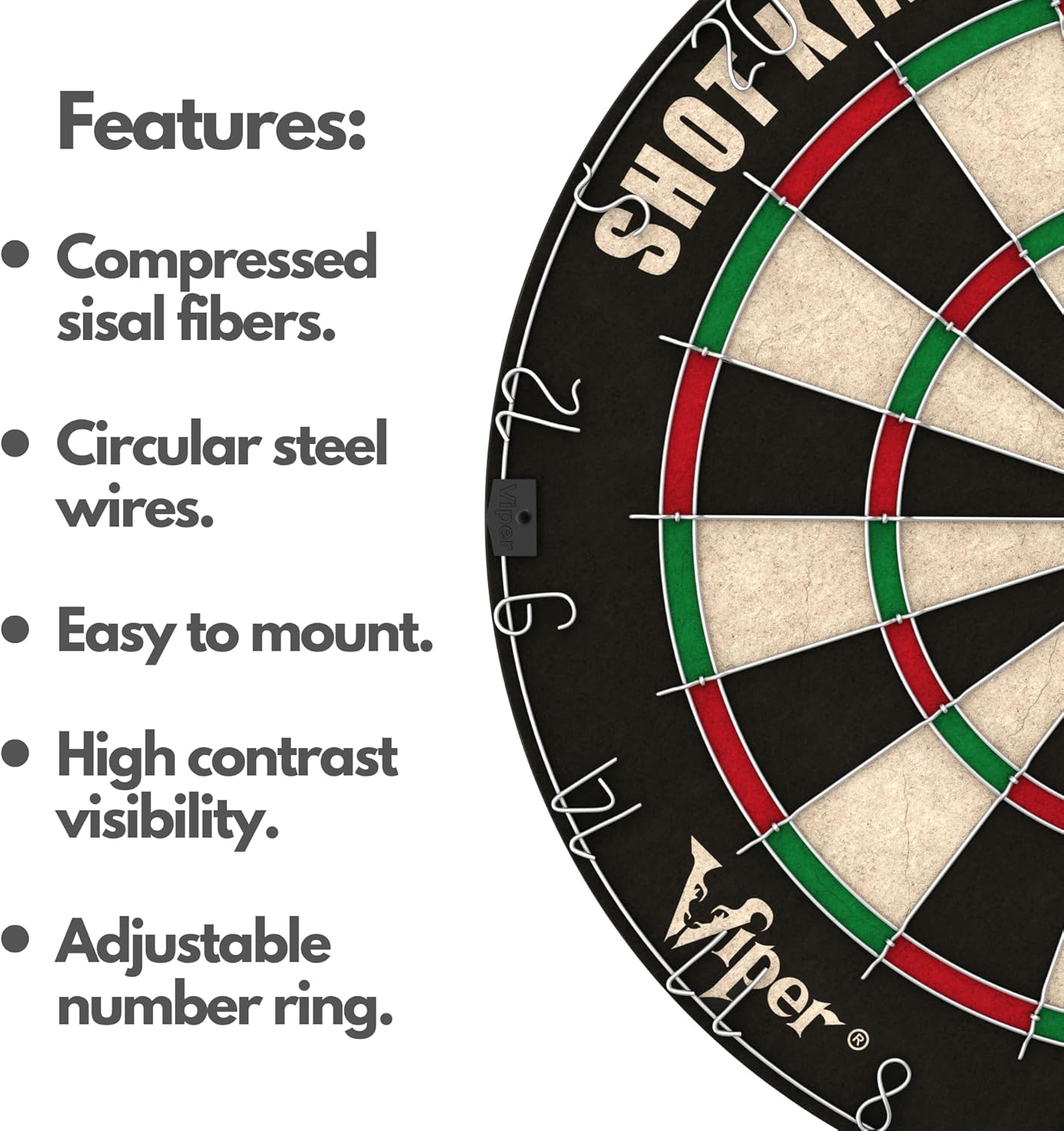Viper by GLD Products Shot King Dartboard Set - Regulation Bristle Steel Tip with Rotating Number Ring & 6 Darts - Black