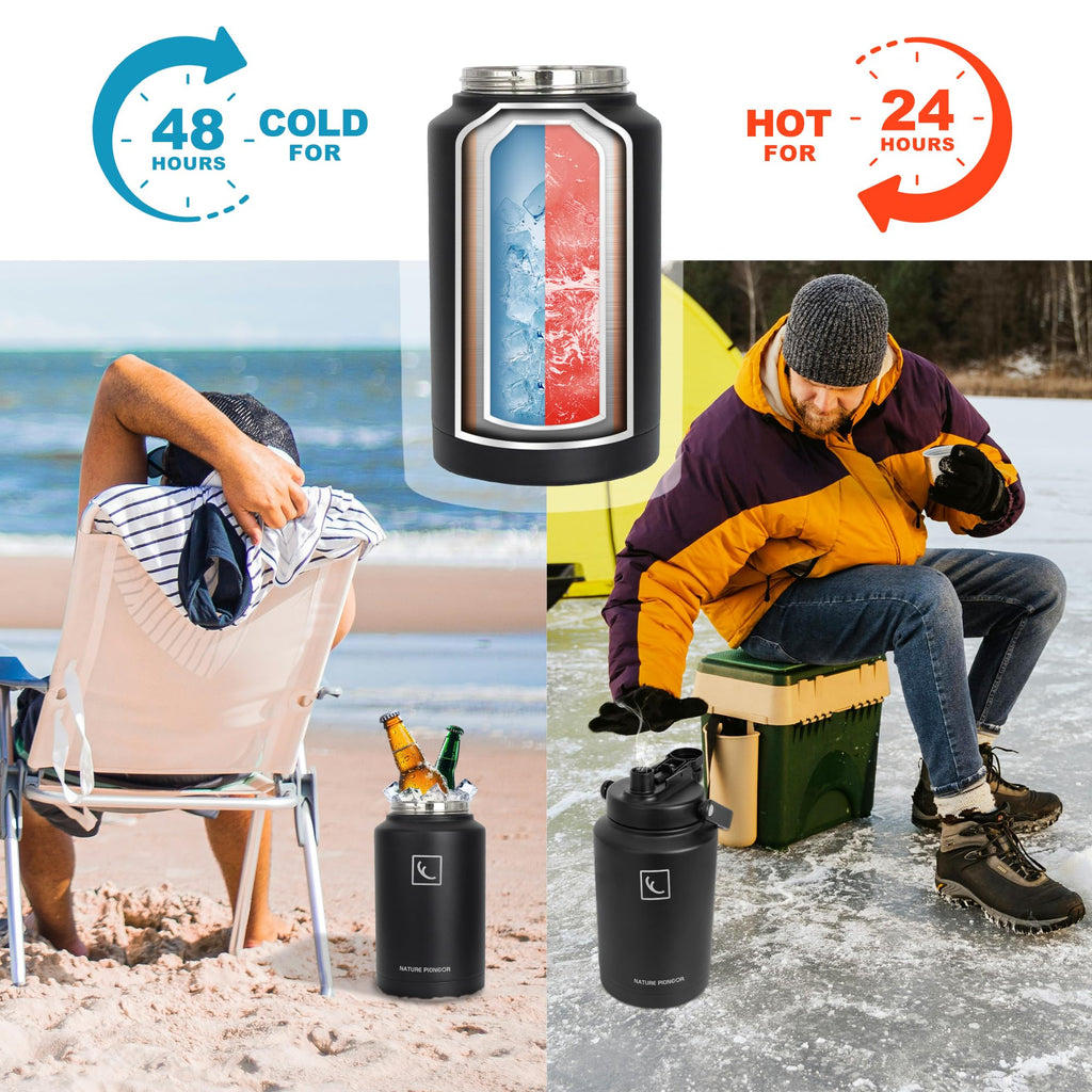NATURE PIONEOR 1 Gallon Insulated Water Bottle - Double Vacuum Stainless Steel 128 oz Water Bottle with Holder/Carrier, Wide Mouth 1 gallon Water Jug for Outdoor Sports, Hiking, Camping, Gym