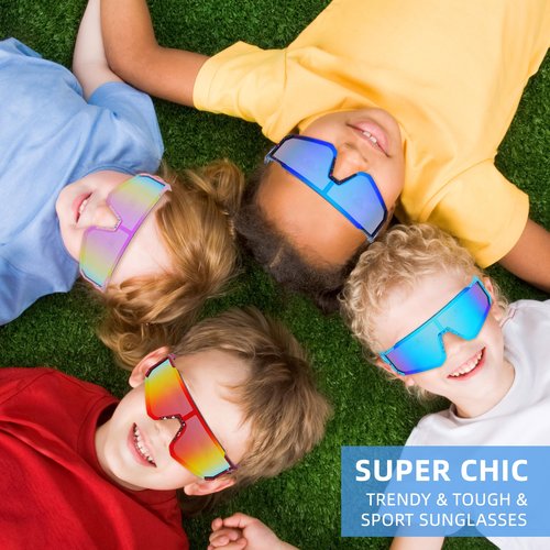 DF DUALFERV Kids Sunglasses, 4 Pack Kids Sports Sunglasses, Anti-Scratch Youth Baseball Shades with UV400 Protection and Lightweight Frame, Boys and Girls Sunshades for Cycling Baseball