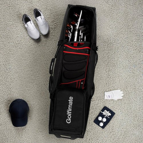 Golf Travel Bag with Wheels, Soft-Sided 1680D Oxford Golf Club Travel Cover Case for Car Trips & Short Travel, Thick Padded Protection, Large Storage Pocket for Shoes & Accessories, Easy to Maneuver