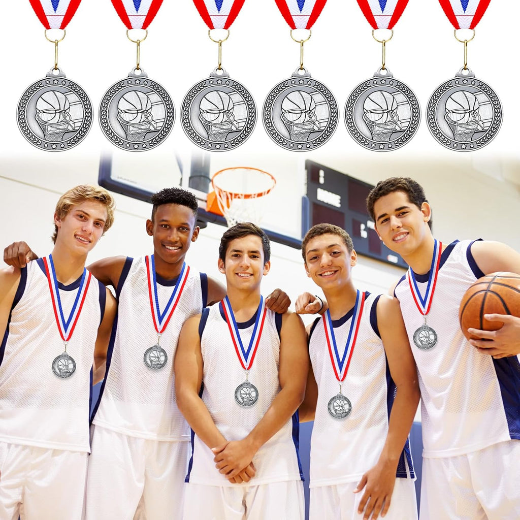 Remuuly Silver Medals - 30 Pcs 2'' Sports Awards for Basketball, Soccer, Volleyball & Hockey | Includes Neck Ribbons