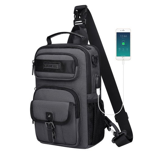 WITZMAN Sling Bag for Men Convertible Travel Sling Backpack USB Charging Port Lightweight Crossbody Bags Casual Daypack（B698 Silvery Grey）