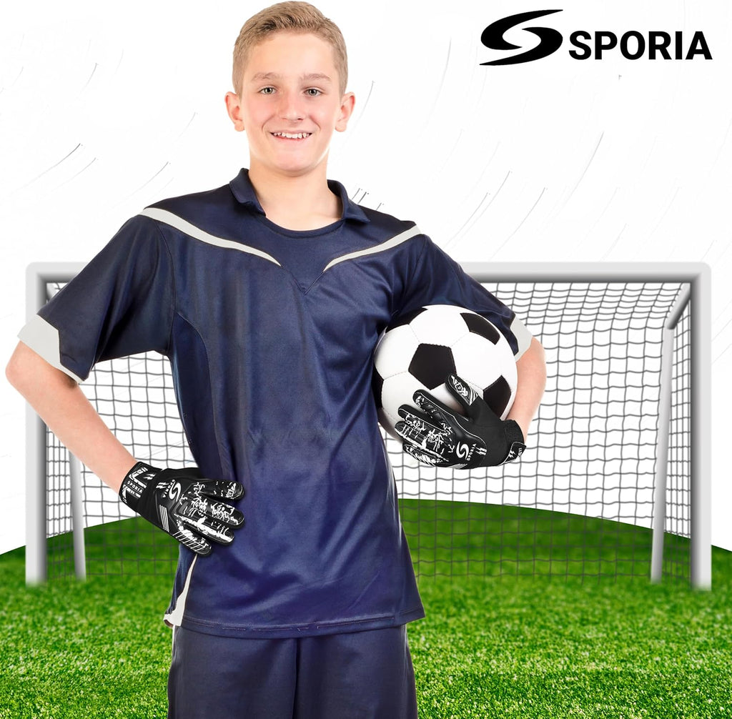 SPORIA Goalie Gloves for Youth - Double Wrist Protection | Non-Slip Latex Soccer Gloves for Kids