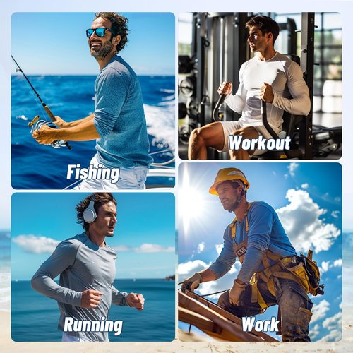 5 Pack Long Sleeve Shirts for Men - Quick Dry Moisture Wicking UV Sun Protection T-Shirts for Fishing Workout Athletic Gym