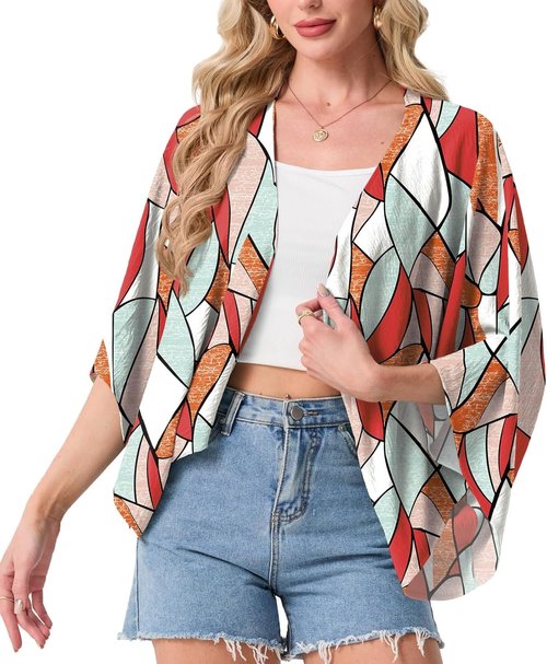 GRECERELLE Women's Lightweight Summer Cardigan - Open Front Casual Cropped Kimono Cover-Up