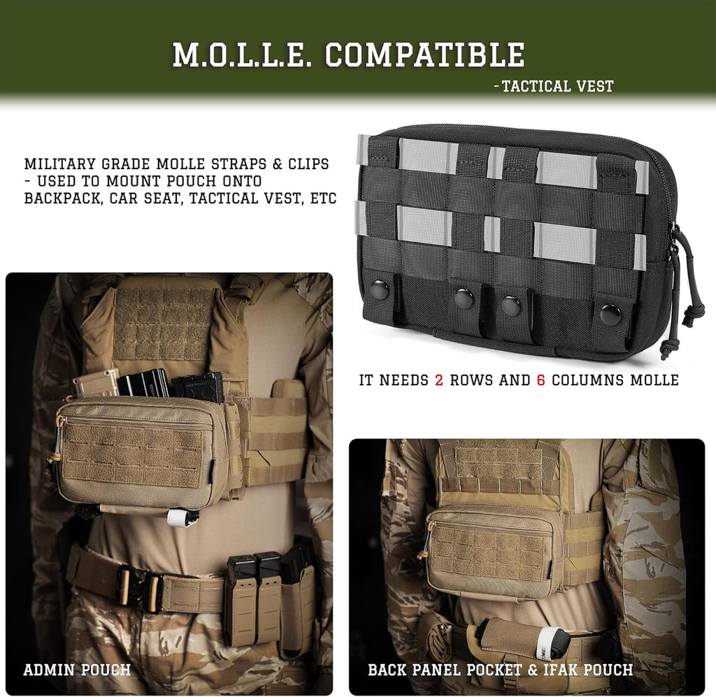 Skiennix Tactical Molle Admin Pouch - Utility EDC Tool Bag with US Flag Patch & D-Ring