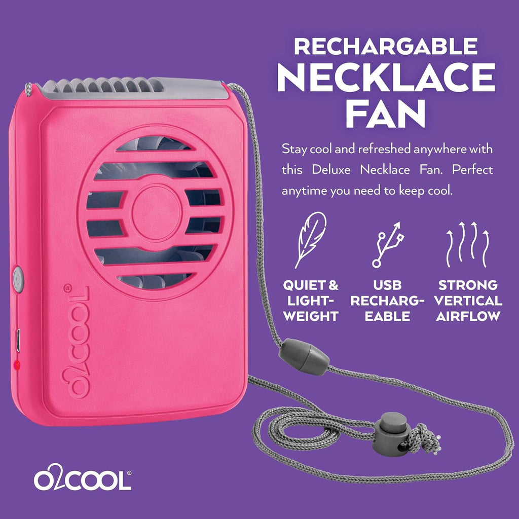 O2COOL Rechargeable Neck Cooling Fan - Portable Battery-Powered Design | 2-Pack in Pink