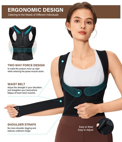 URSEXYLY Back Brace Posture Corrector for Women Breathable Posture Brace Adjustable Full Back Support Brace,Upper and Lower Back Pain Relief(XX-Large,Black)