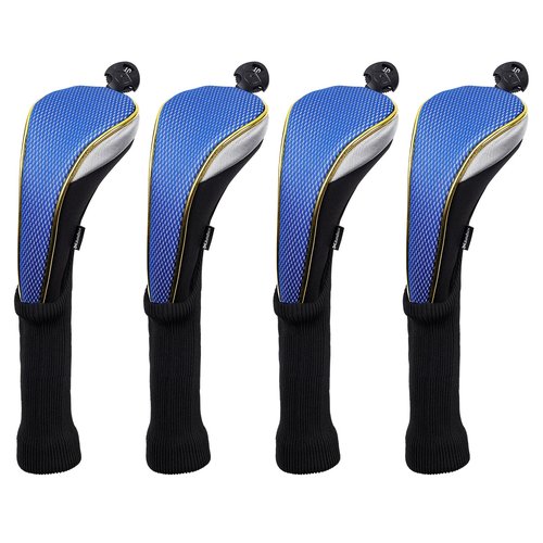 Andux 4Pcs/Set Long Neck Gold Golf Hybrids Club Head Covers with Dial No. Tag MT/HY15 (Blue)