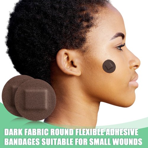 Funtery 200 Pcs Spot Adhesive Bandages 1.2 Inch Flexible Round Fabric Non Latex Small Face Circular Adhesive Bandage for Skin Tone Wound Spots Small Incisions(Dark Brown)