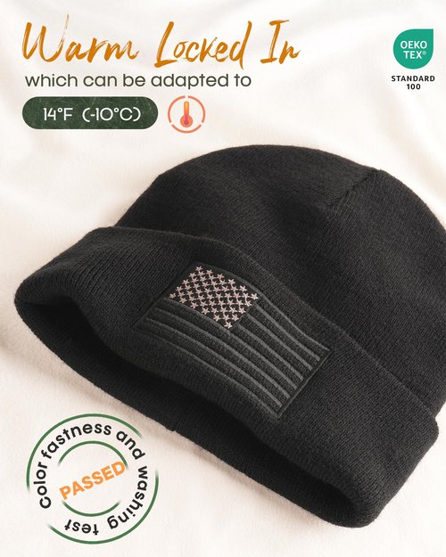 FURTALK American Flag Embroidered Beanie for Men Women Winter Hat Knitted Unisex Skull Cap Black