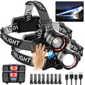 Spriak High Lumens LED Headlamp& 100H Using Time, USB Rechargeable Head lamp, 90° Adjustable Widebeam Motion Sensor Head Light with 5 Modes,Zoomable for Camping Running Hiking Hard Hat Headlamps 2pc