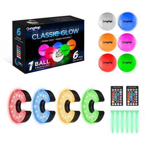 KINGTOP 4-Pack Rechargeable Golf Hole Light and 6 Glow in The Dark Golf Balls Bundle, Great for Night Golf, Backyard Putting, Chipping Practice, Golf Parties