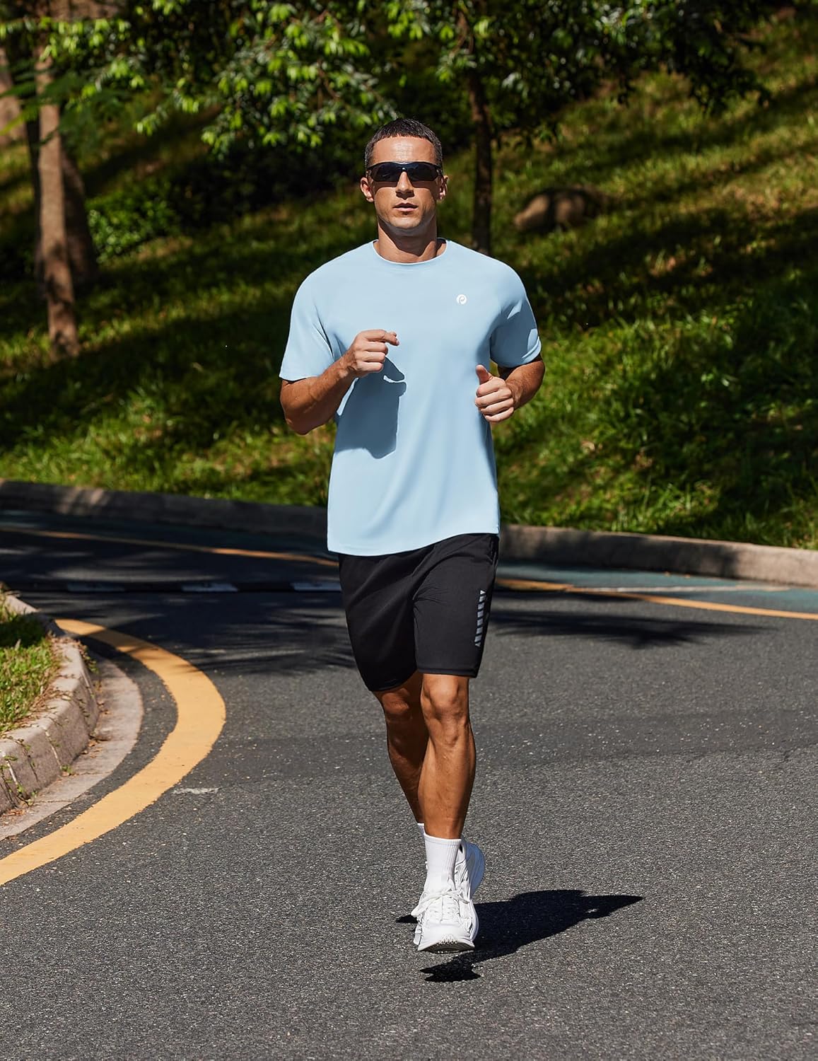 PINSPARK Men's Workout Shirt - UPF 50+ Quick-Dry Athletic Tee for Running & Gym - Short Sleeve
