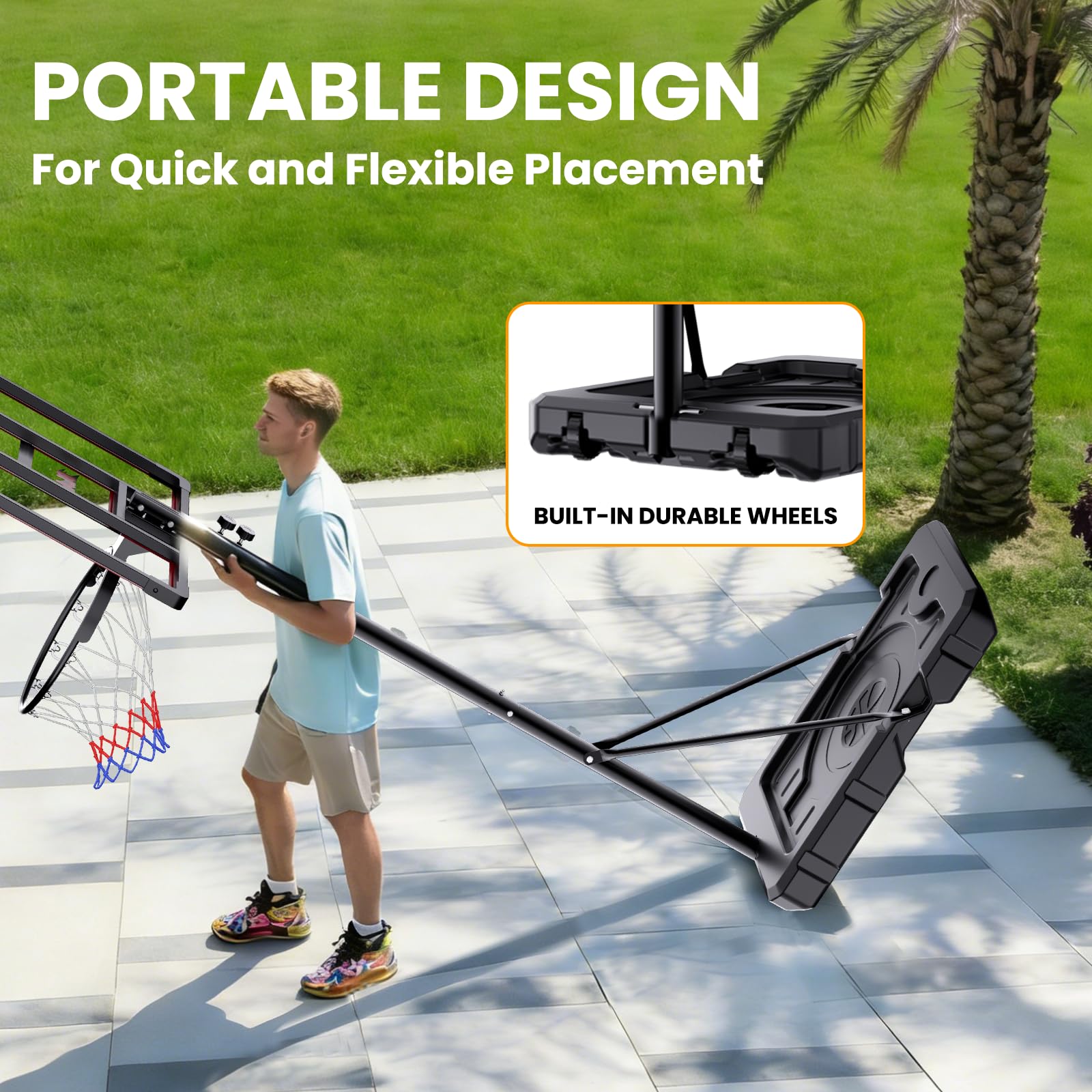 Portable Basketball Hoop for Kids & Teens, 4.1–8.5FT Adjustable Height, 32'' Shatterproof Backboard, Fillable Base with Weight Bag, Outdoor Goal for Backyard & Driveway(Black)