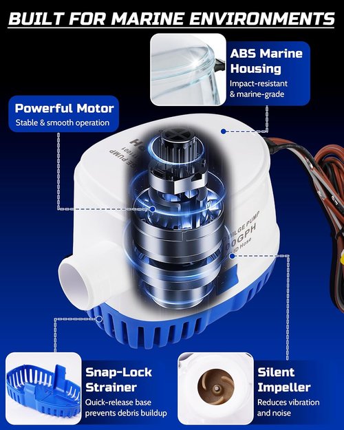 12V Automatic Boat Bilge Pump Kit - 1100GPH Electric Marine Pump with Float Switch & Hose | Ideal for Fishing Boats, Runabouts & Yachts