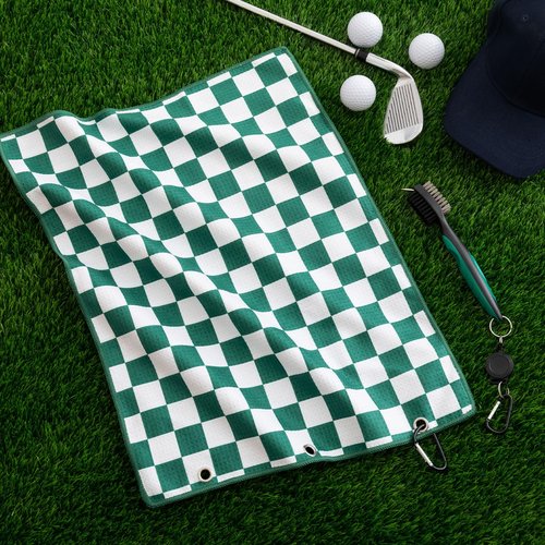 Liliful Golf Accessories Kit Include Green Checked Microfiber Waffle Golf Towel and Club Groove Cleaner Brush for Women Man Gifts