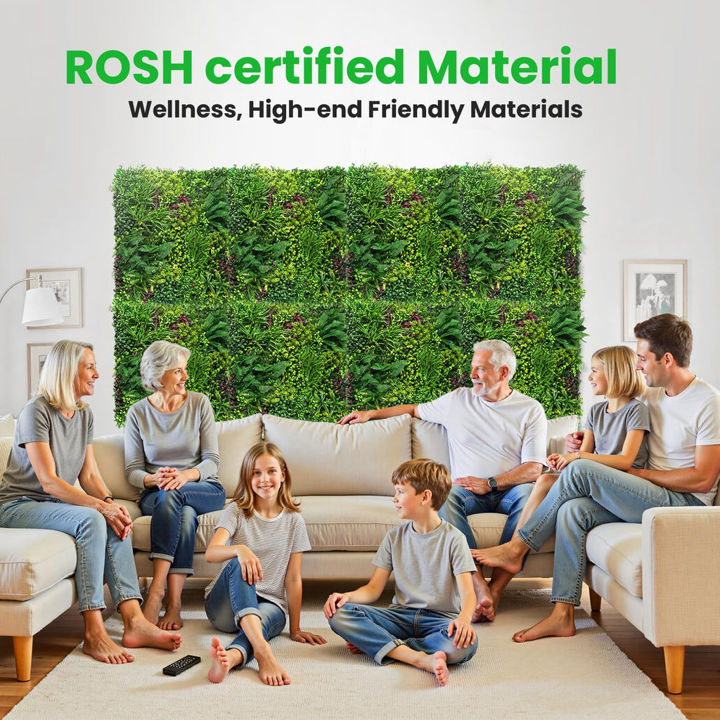 STURDON Artificial Grass Wall Panels for Indoor Outdoor, 40"x40" (11.09 Sq.Ft), 3D Boxwood Panels, Greenery Wall Backdrop for Home Living & Wedding Event Decor with DIY 60 PCS Flower,100 PCS Zip Ties