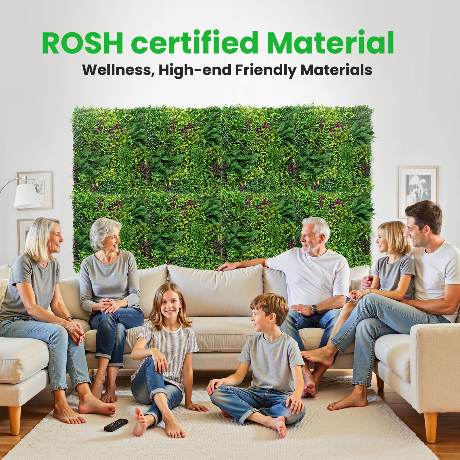 STURDON Artificial Grass Wall Panels for Indoor Outdoor, 40"x40" (11.09 Sq.Ft), 3D Boxwood Panels, Greenery Wall Backdrop for Home Living & Wedding Event Decor with DIY 60 PCS Flower,100 PCS Zip Ties