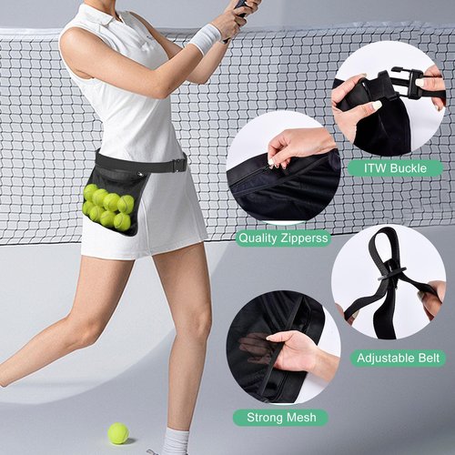 AccEncyc Tennis Ball Holder Ball Bag, Adjustable Pickleball Waist Pouch Holder, Bags Holding 8-10 Tennis or Pickleball, Waist Hip Bags for Tennis, Cycling, Golf (1 Pack)