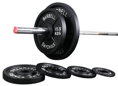 Signature Fitness Olympic 2-Inch Cast Iron Plate Weight Plate for Strength Training and Weightlifting, Style #1, 35LB Pair
