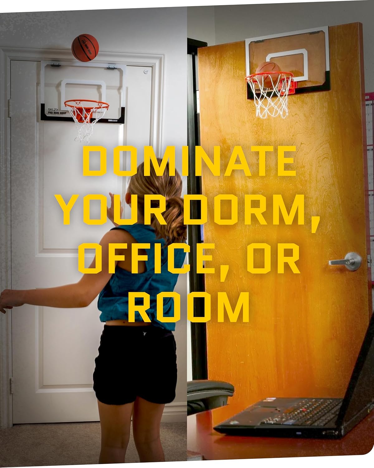 SKLZ Pro Mini Indoor Basketball Hoop - Over The Door Portable Design | Perfect for Home, Dorms, and Offices