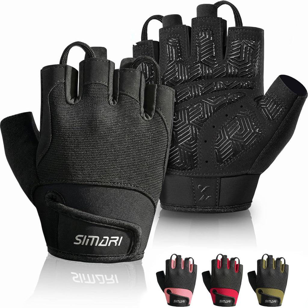 SIMARI Breathable Workout Gloves for Men & Women, Weight Lifting Gloves with Padded, Grip, Full Palm Protection, Gift for Gym Exercise, Cycling, Weightlifting Training, Kayaking, Fitness (Black-M)