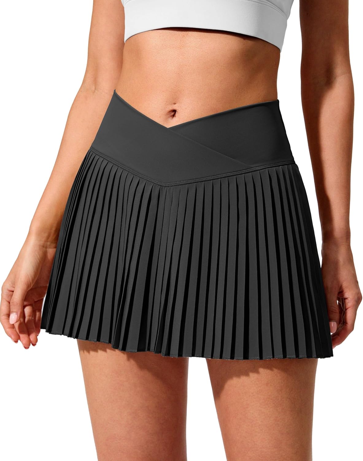 SANTINY Women's Pleated Tennis Skirt - High Waisted, Lightweight Golf Skorts with Pockets