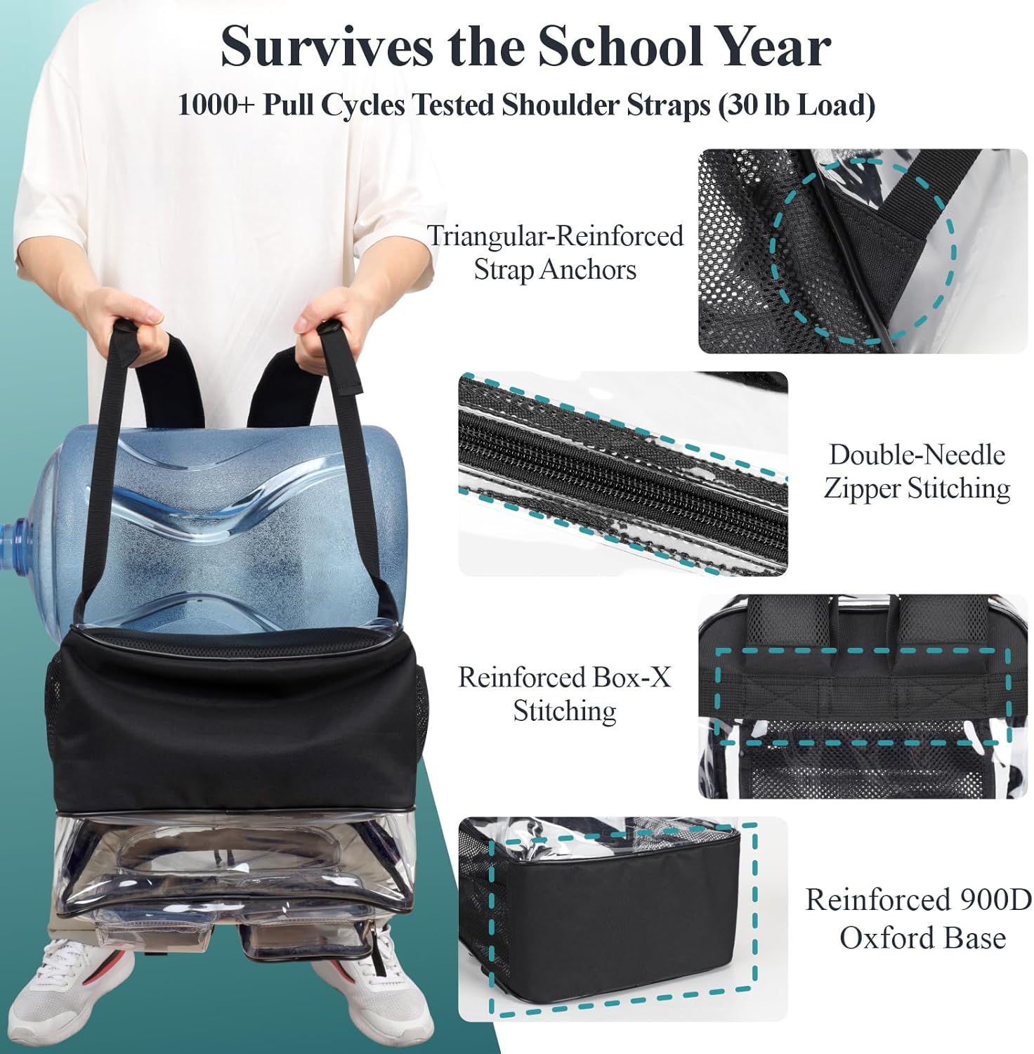 PACKISM Clear Backpack - 18 Inch Heavy Duty Transparent School Bag with 3 Front Pockets, Black