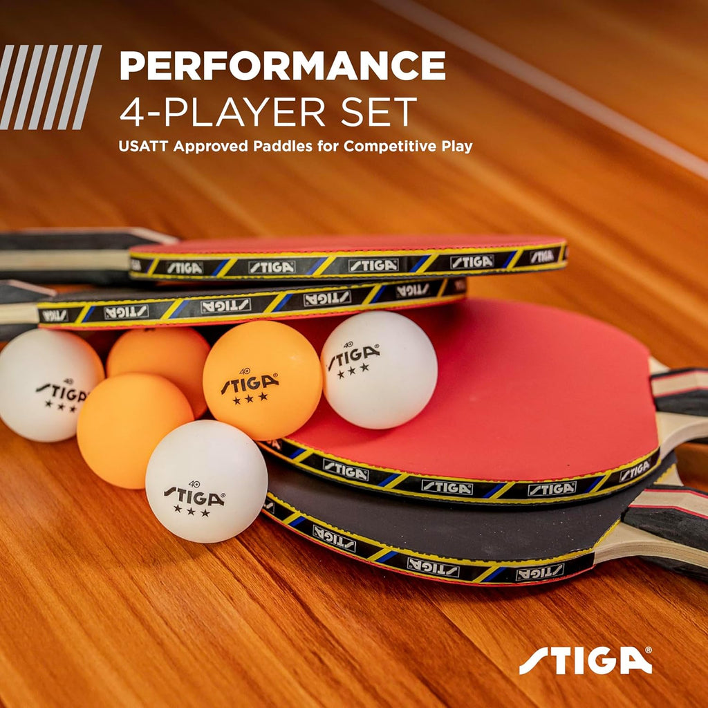 STIGA Performance Table Tennis Set | USATT Approved Rackets & 3-Star Balls - 5-Ply Blade & Flared Handle