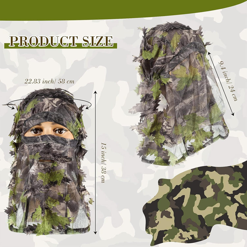 Sintege 3D Camo Turkey Hunting Face Mask - Full Coverage Ghillie Hat | 3-Piece Camouflage Set