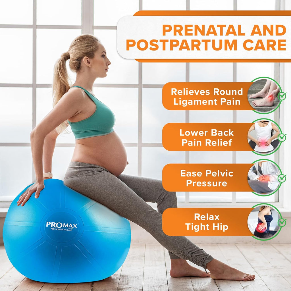 SmarterLife PRO MAX Exercise Ball - Anti-Burst Yoga & Stability Trainer for Core Workouts | Fitness & Therapy Support