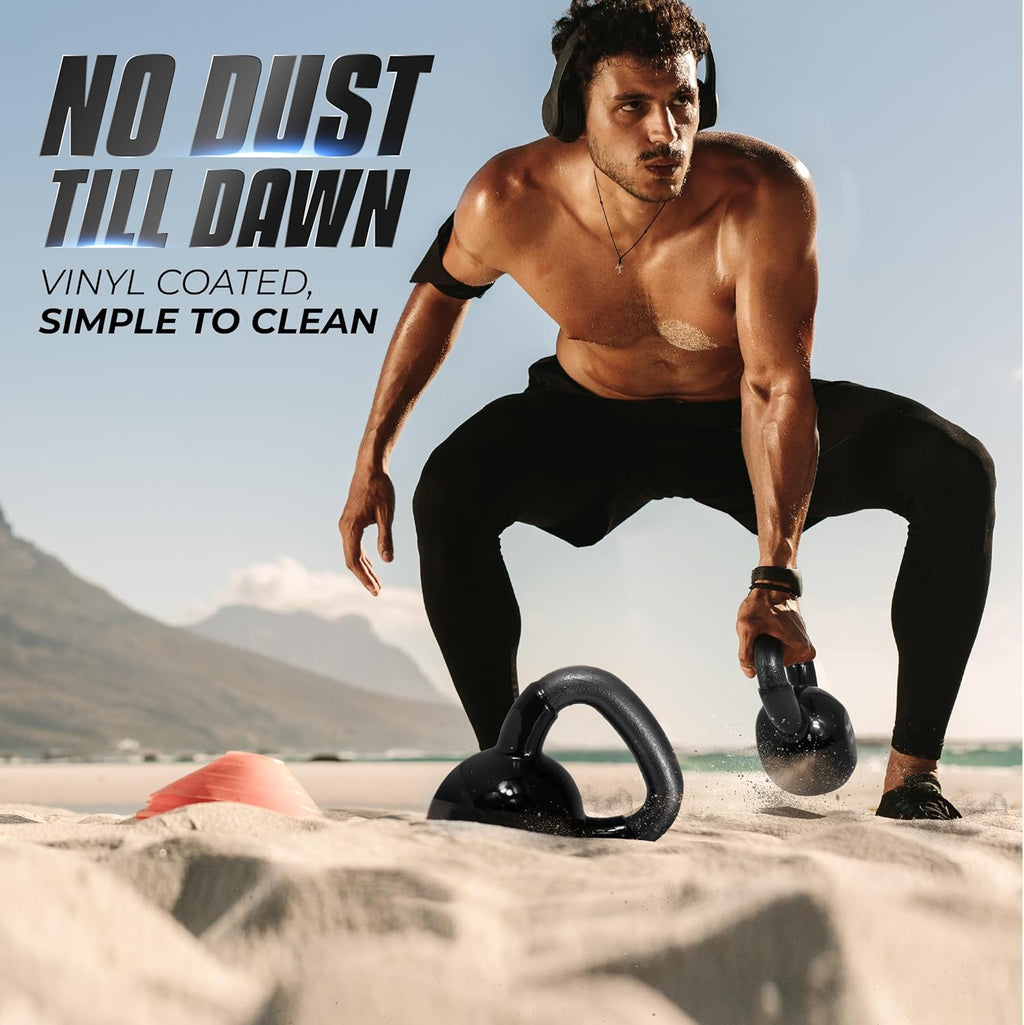 Yes4All Kettlebell - Vinyl Coated Cast Iron Set for Full Body Workouts | Stable Flat Bottom Design