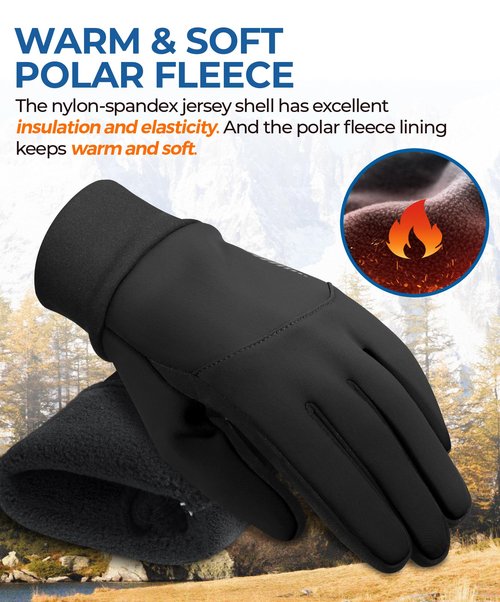 rivmount Water-Resistant Winter Gloves Touch Screen, Women Men Thermal Warm Gloves Suit for Cold Weather Running, Cycling, Hiking, Bike, Ski, Snow, Driving, Work, Outdoor Black Size M
