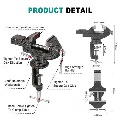 Acebirdie Golf Grip Kit for Regripping Golf Clubs - Golf Grip Removal Tool Set 360° Swivel Portable Table Vise for Golf Grip Removal Tool with Solvent, Golf Club Regripping Kit