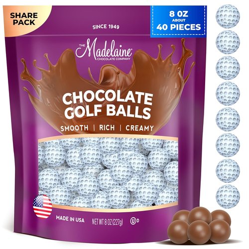 Madelaine Solid Milk Chocolate Golf Balls - Foil Wrapped Party Favors for Golf Events | 1/2 LB Bag