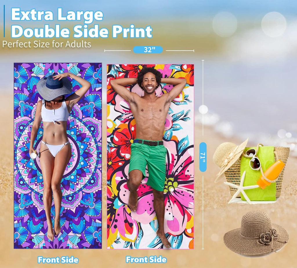 TwoYek Microfiber Beach Towels - Lightweight, Quick-Dry, Sand-Free | Oversized 71x32 for Travel & Sports