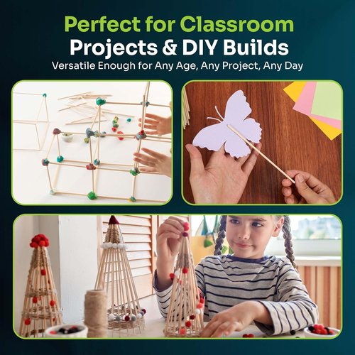 Mart Cobra Wooden Dowel Rods - 200 Pack | 1/8" x 6" Precut Birch Hardwood for Crafts & Modeling