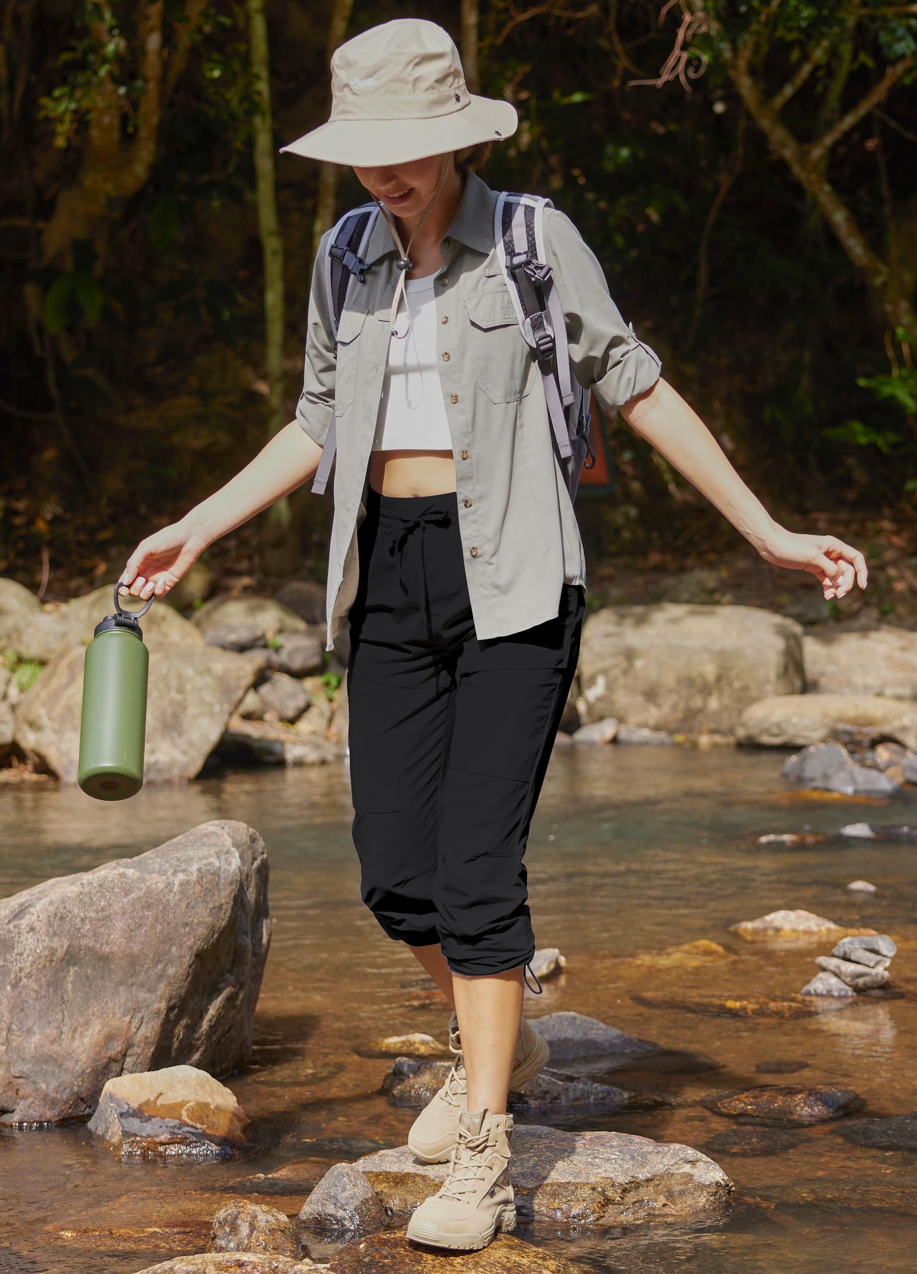 Libin Women's Hiking Pants 29" Lightweight Quick Dry Water Resistant Cargo Pants Outdoor Casual Travel with 5 Pockets, Black M