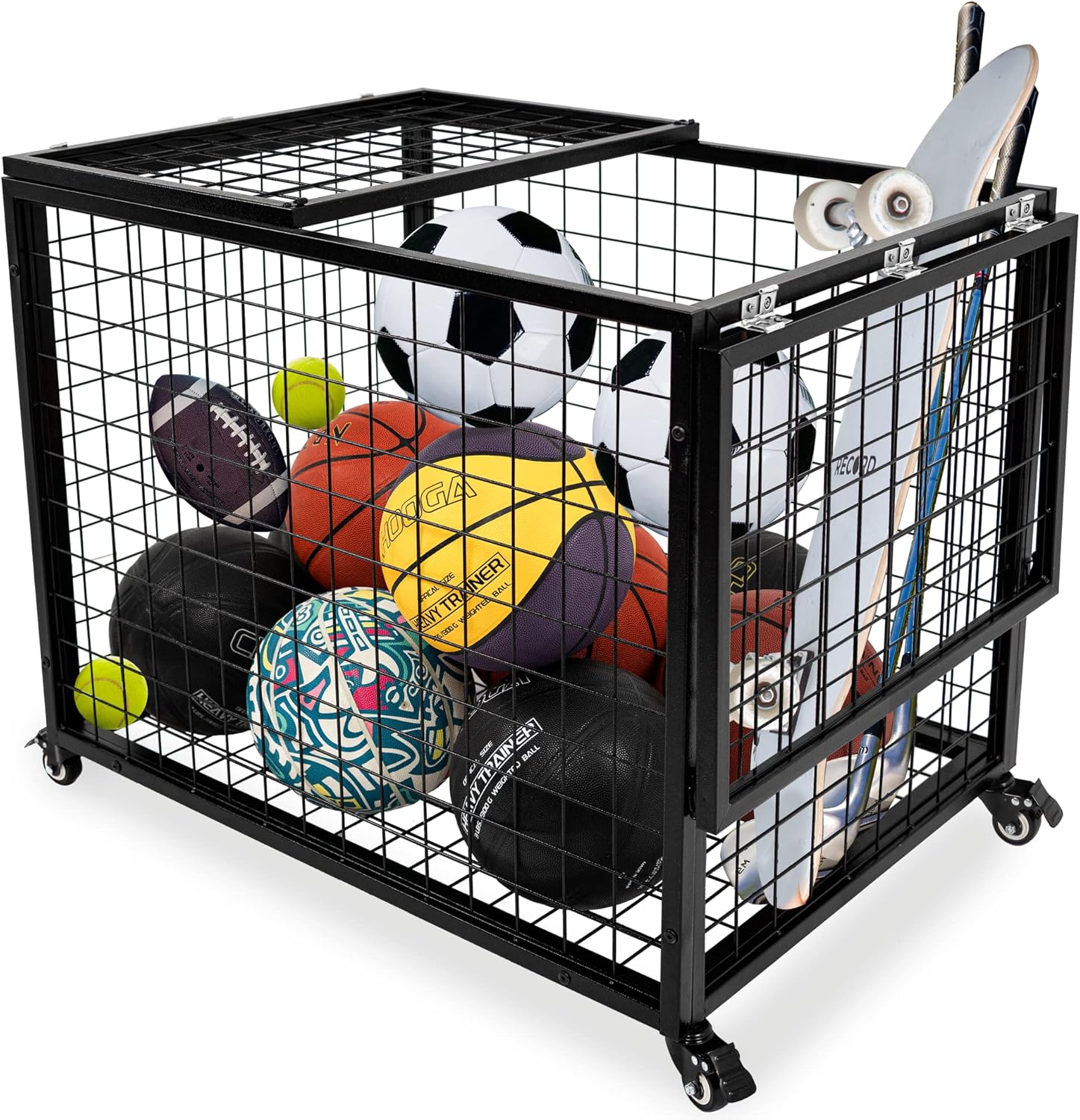 Rehomerance Basketball Organizer Cart - Lockable Lid & Rolling Storage Bin for Indoor/Outdoor Use