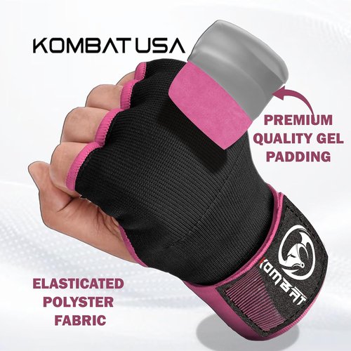 Kombat Gel Boxing Hand Wraps - Padded Inner Gloves for Men & Women | 75cm Quick Wrist Wraps for MMA & Kickboxing