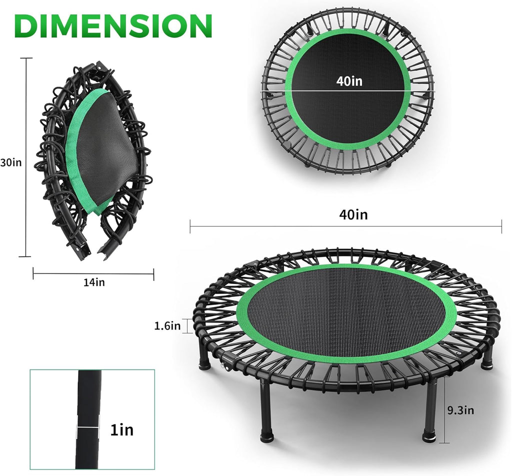 Skiennix 40"/48" Rebounder Trampoline - Heavy-Duty Bungee Cord Design for Indoor/Outdoor Workouts, Max Load 550 LBS