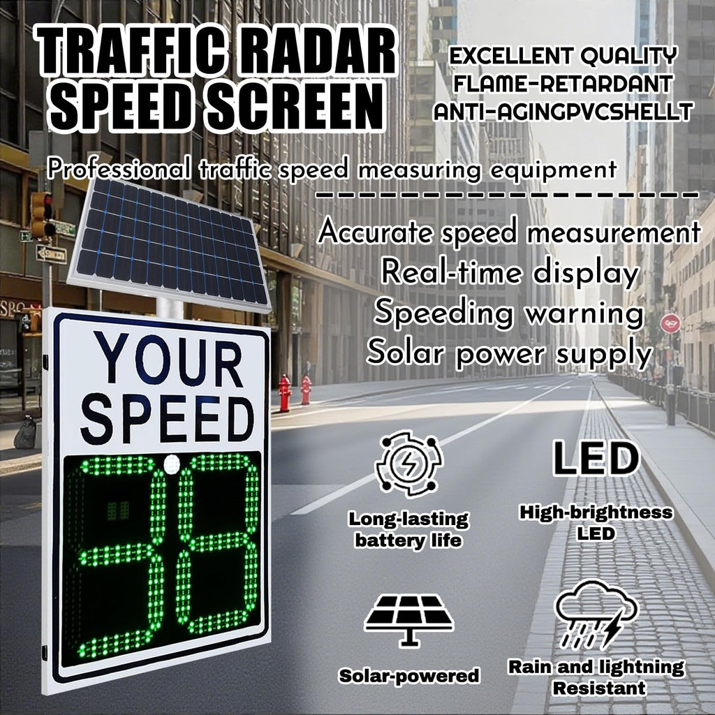 80w Solar LED Radar Speed Signs, Radar Speed Signs, Sign Road Safety Speed Limit Detector, Flashing Speed Limit Indicator,Aluminum Radar Speed Display Road Warning Board(19.6x27.5inch)