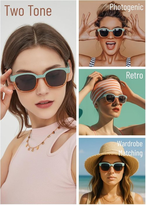 Leafael Polarized Sunglasses - Trendy Two-Tone Design | UV400 Protection, Retro Square Frame