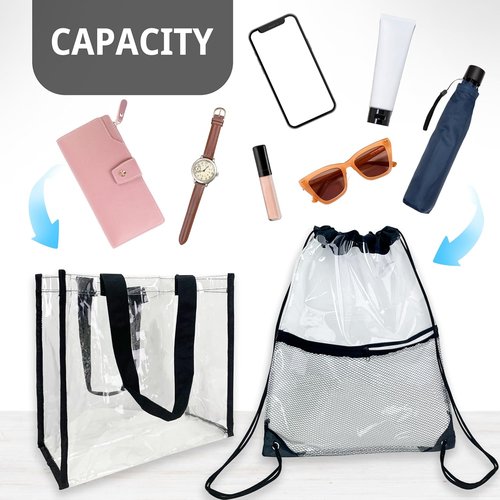 Clear Drawstring Bags by [Brand Name] | Stadium Approved Transparent Tote Bags - 2 Pack for Concerts & Events